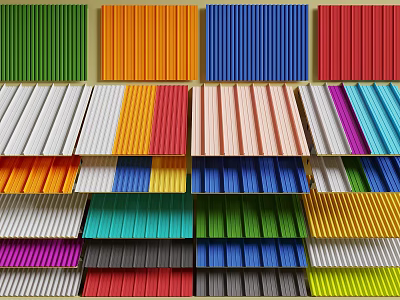 Colorful Long Strip Construction Components With Different Hues Neatly Arranged In Rows 3d model