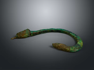 Bronze Sculpture Carving with Ancient Curved Hook Design and Green Patina 3d model