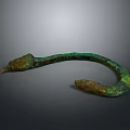 Bronze Sculpture Carving with Ancient Curved Hook Design and Green Patina