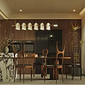 Comfortable Modern High Ceiling Living And Dining Room With Natural Wood Furnishings And Large Windows