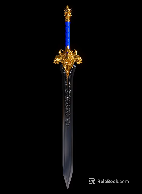 Ornate Sword With Black Scabbard Carved Patterns And Golden Hilt Eagle Decoration 3d model 