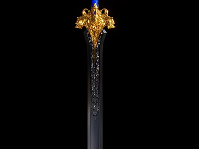 Ornate Sword With Black Scabbard Carved Patterns And Golden Hilt Eagle Decoration 3d model