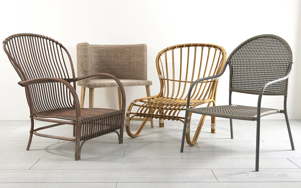 Stylish Wicker Lounge Chairs With Various Designs And Comfortable Structures 3d model 