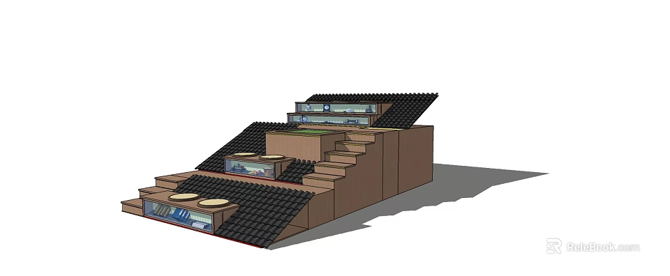 Green Terraced Garden Landscape Design With Multi Level Platforms And Steps 3d model 