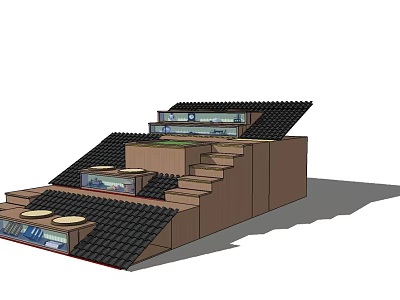 Green Terraced Garden Landscape Design With Multi Level Platforms And Steps 3d model