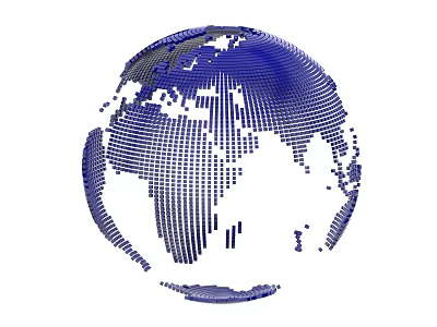 Blue Grid Pattern 3D Globe Decorative Ornament Set For Modern 3d model