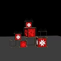 Red Snowflake Pattern Decorative Boxes With Wireframe Designs Stacked Together Neatly 3d model