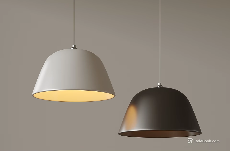 Two Dome Shaped Pendant Lights In Different Colors For Modern Design 3d model