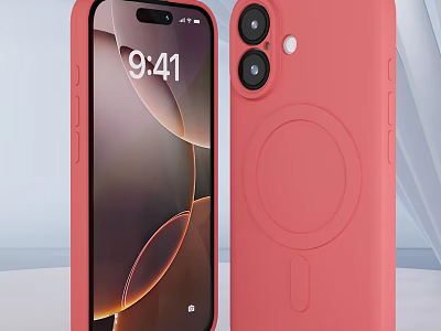 Protective Red Silicone Phone Case With Circular Magnetic Ring And Camera Protection 3d model