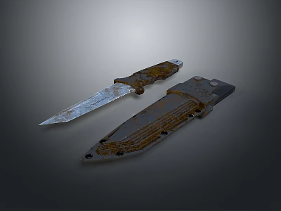 Rusted Metal Weapon Knife With Sharp Blade And Matching Sheath 3d model
