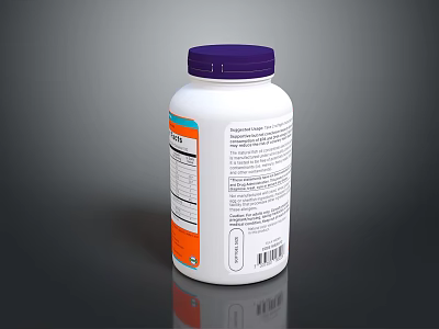 White Supplement Bottle With Purple Cap And Detailed Nutritional Label 3d model