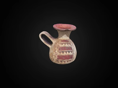 Ceramic Vessel With Red Rim Handle And Geometric Patterns On Black Background 3d model