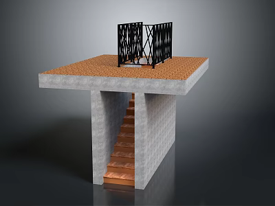 Concrete Platform Structure With Staircase Black Metal Railing And Textured Top Surface 3d model