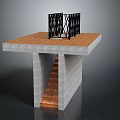 Concrete Platform Structure With Staircase Black Metal Railing And Textured Top Surface