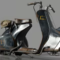 Vintage Motorcycle With Dark Colored Body Rustic Appearance And Yellow C Logo