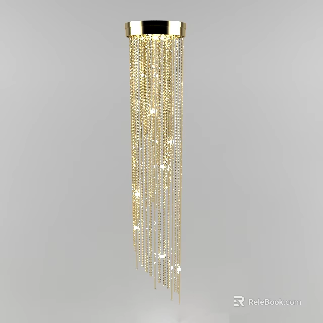 Golden Crystal Chandelier With Hanging Sparkling Crystal Strands And Shiny Design 3d model 