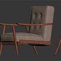 Comfortable Wooden Armchair With Beige Fabric Upholstery And Button Tufted Back