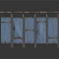 Weathered Blue Wooden Fence With Metal Brackets And Crossbar