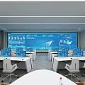 Modern Monitoring Control Room With Workstations Monitors And Large Data Screen