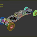 Car Chassis Structure With Hexagonal Battery Modules And Four Wheels 3d model