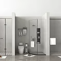 Modern Rainfall Shower Head In Bathroom Interior With Glass Enclosure And Gray Tiles