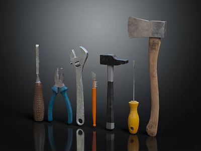 Essential Hardware Tools Including Wrench Pliers Hammer Screwdriver and Axe for Home Use 3d model
