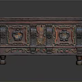 Traditional Wooden Entryway Cabinet Sideboard With Carved Decorations And Colorful Details On Doors And Legs