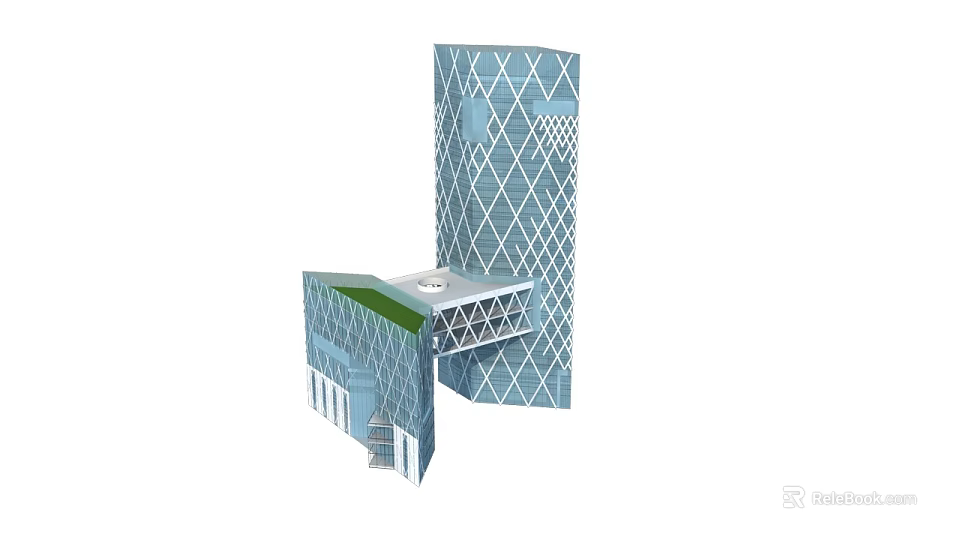 Modern Office Building With Geometric Diamond Pattern Facade And Green Roof 3d model 