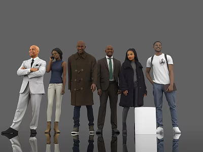 Group of Diverse People Standing Together in Different Outfits on Gray Background 3d model