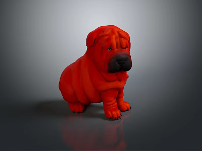 Red Shar Pei Dog Stuffed Toy With Wrinkled Skin And Black Nose 3d model