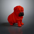 Red Shar Pei Dog Stuffed Toy With Wrinkled Skin And Black Nose