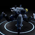 Smart Machine With Mechanical Legs On Circular Platform With Blue Rings 3d model