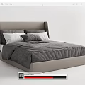 Modern Double Bed With Grey Bedspread Upholstered Headboard And Decorative Pillows 3d model