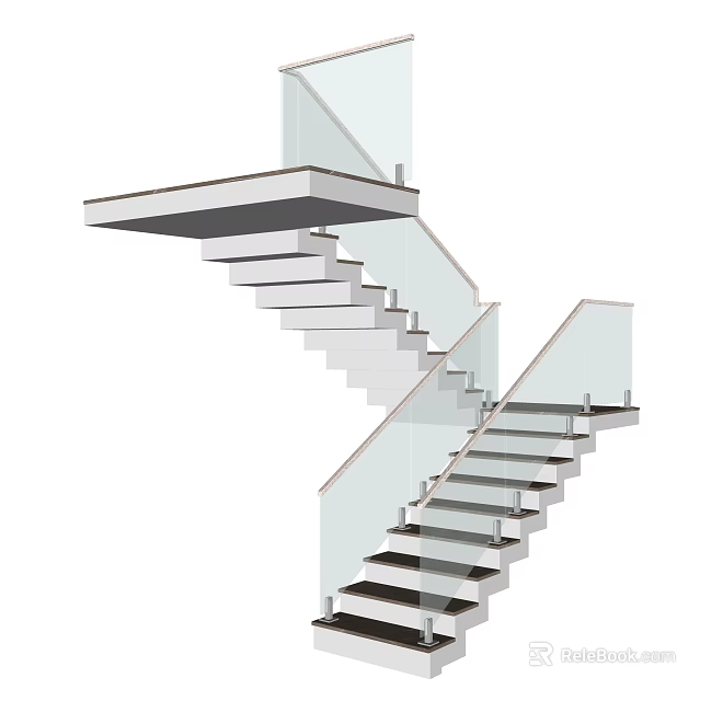 Modern Interior Staircase With Glass Railing And Floating White Steps 3d model