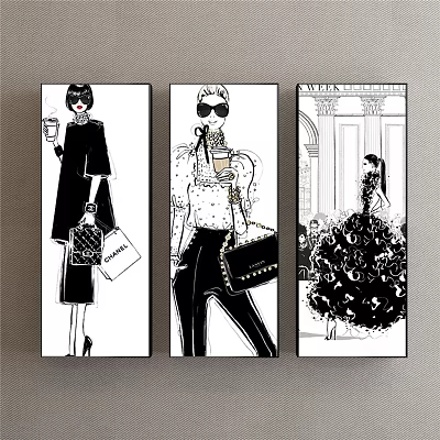 Fashionable Female Figure Illustrations With Stylish Outfits Shopping Bags And Elegant Dresses 3d model