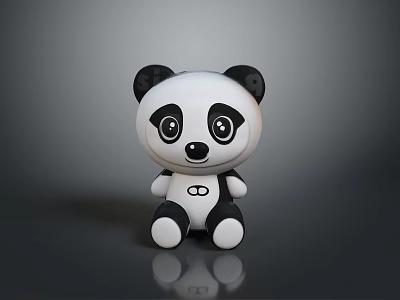 Cute Panda Character With Big Eyes Black And White Sitting Pose Shiny Base 3d model