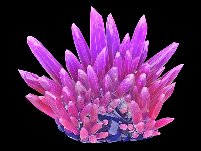 Purple Crystal Cluster Stone Ornament with Spikey Crystals and Wooden Base 3d model