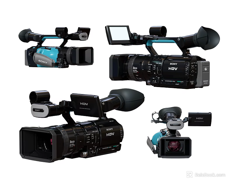 Assorted Digital Camcorders With Various Designs LCD Screens And Camera Lenses 3d model