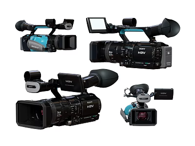 Assorted Digital Camcorders With Various Designs LCD Screens And Camera Lenses 3d model
