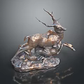 Bronze Deer Sculpture In Leaping Pose With Detailed Base And Metallic Finish