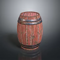 Vintage Red Wooden Barrel With Black Hoops As Decorative Household Item
