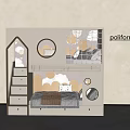 Modern Kids Bunk Bed With Stairs Cloud Shaped Decor And Circular Accents