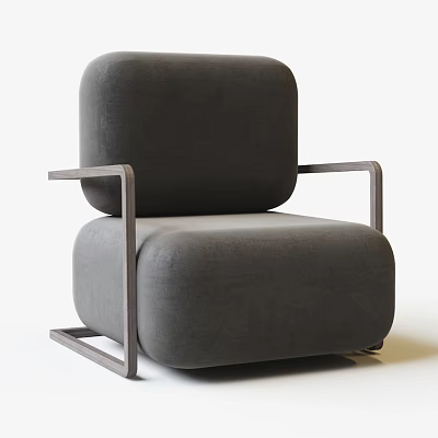 Modern Gray Single Sofa With Wooden Armrests And Minimalist Design 3d model