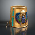 Golden Ancient Egyptian Style Bracelet With Colorful Enamel Scarab And Turquoise Inlays
