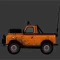 Orange Off Road Pickup Truck With Muddy Exterior Spotlights And Antenna