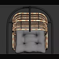 Modern Rattan Hanging Chair with Gray Cushion and Black Metal Stand Design
