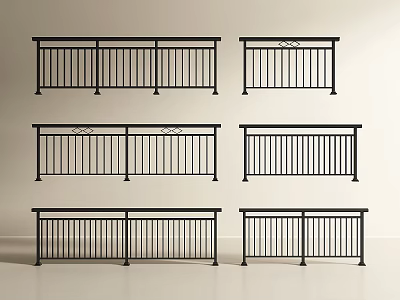 Stylish Black Metal Railings With Diverse Designs For Balcony Or Staircase 3d model