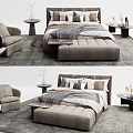 Modern Double Bed with Upholstered Headboard Armchair and Side Tables 3d model