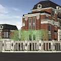 Symmetric Red Brick Villa Exterior Design With Dark Roof White Trim And Green Plants