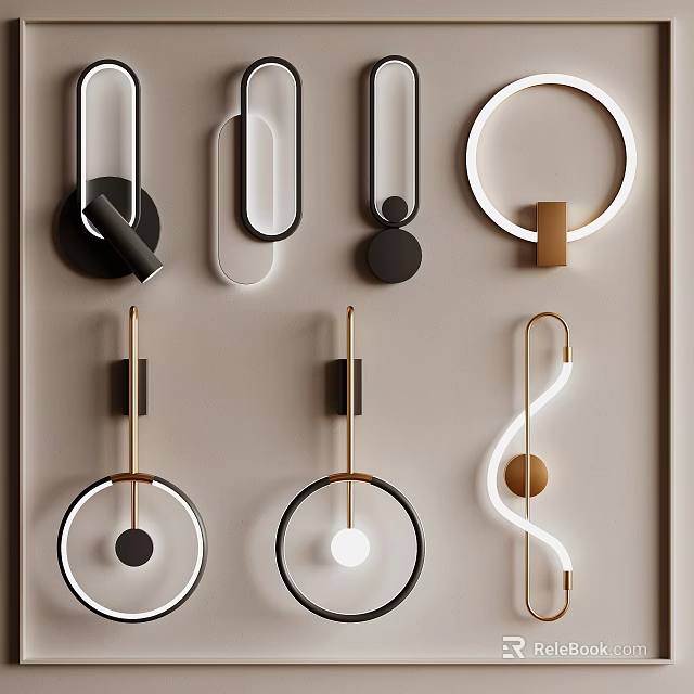 Modern Minimalist Wall Lamps with Geometric Shapes in Black White Copper Tones 3d model 